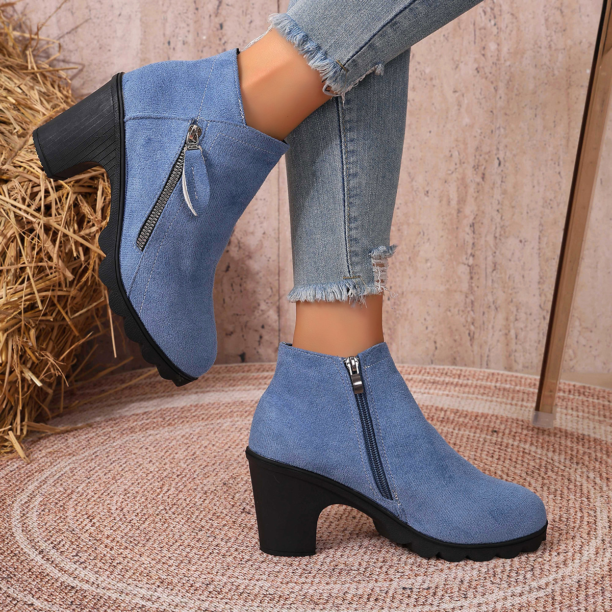 Round Toe Block Heels Boots