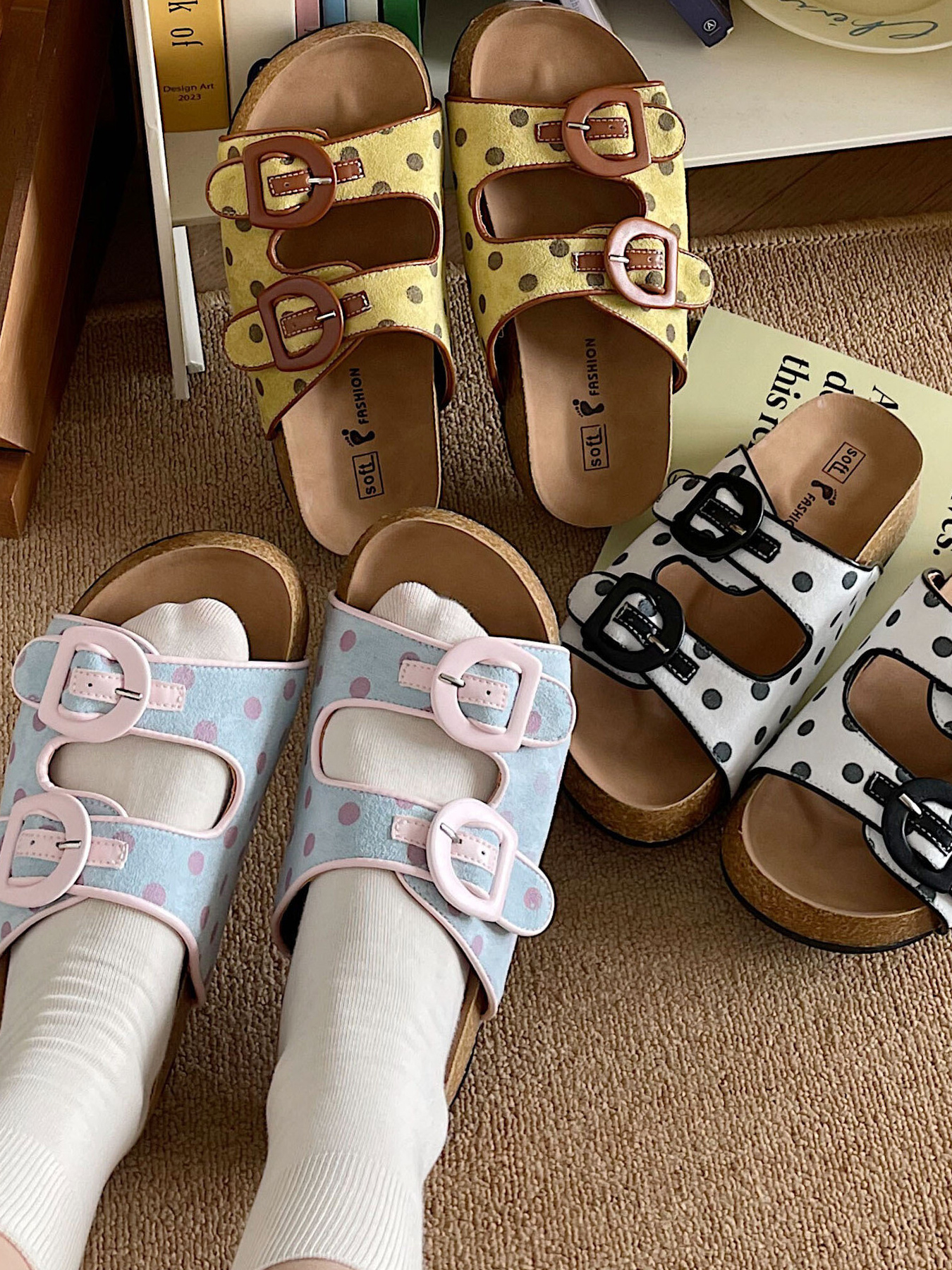 Polka Dot Double Buckle Comfort Sandals