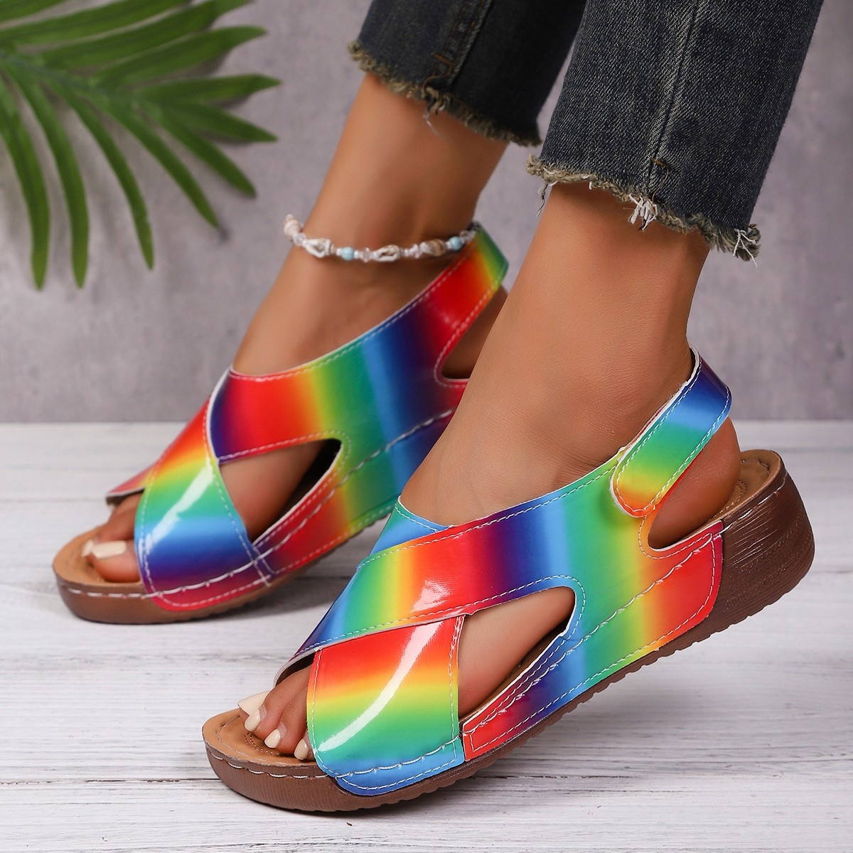 Colorful Cutout Wedge Sandals