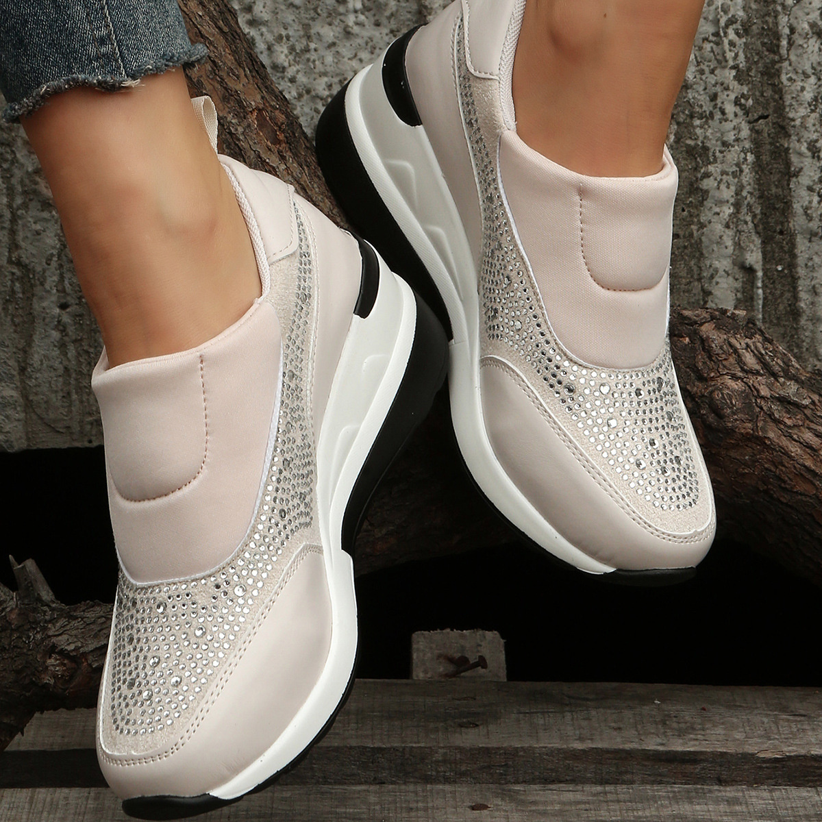 Rhinestone Embellished Wedge Sneakers
