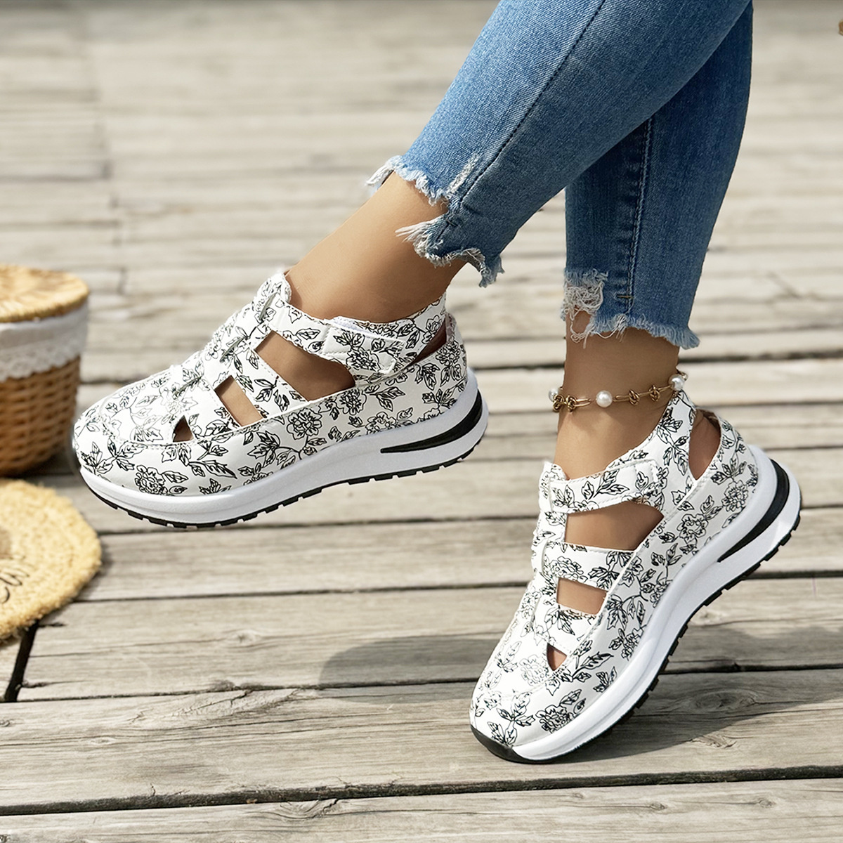 Cutout Velcro Sandals