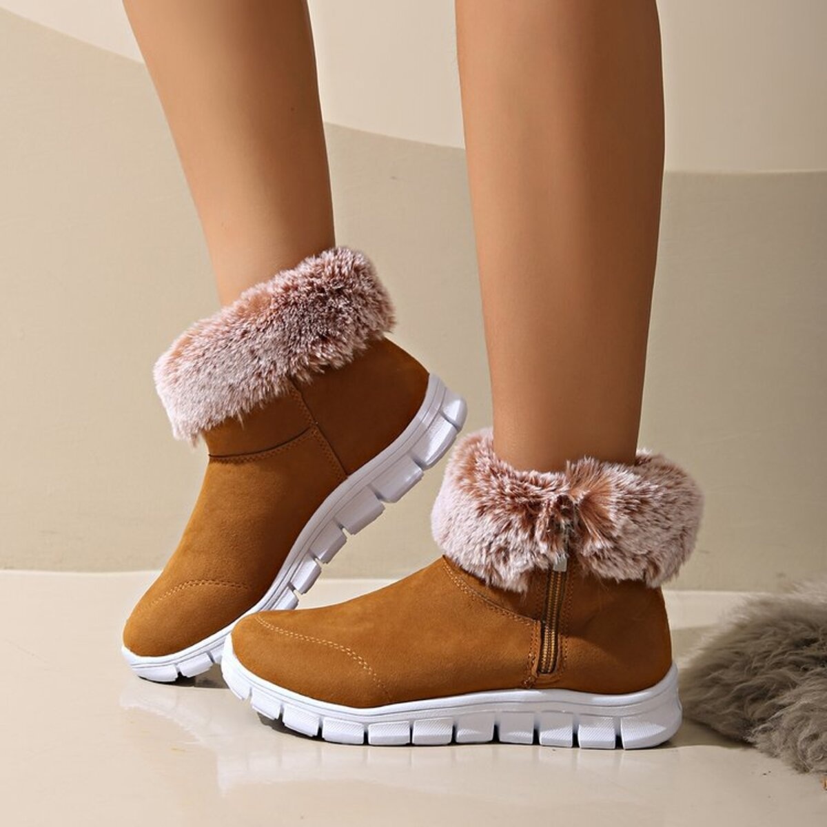 Side Zip Faux Fur Boots