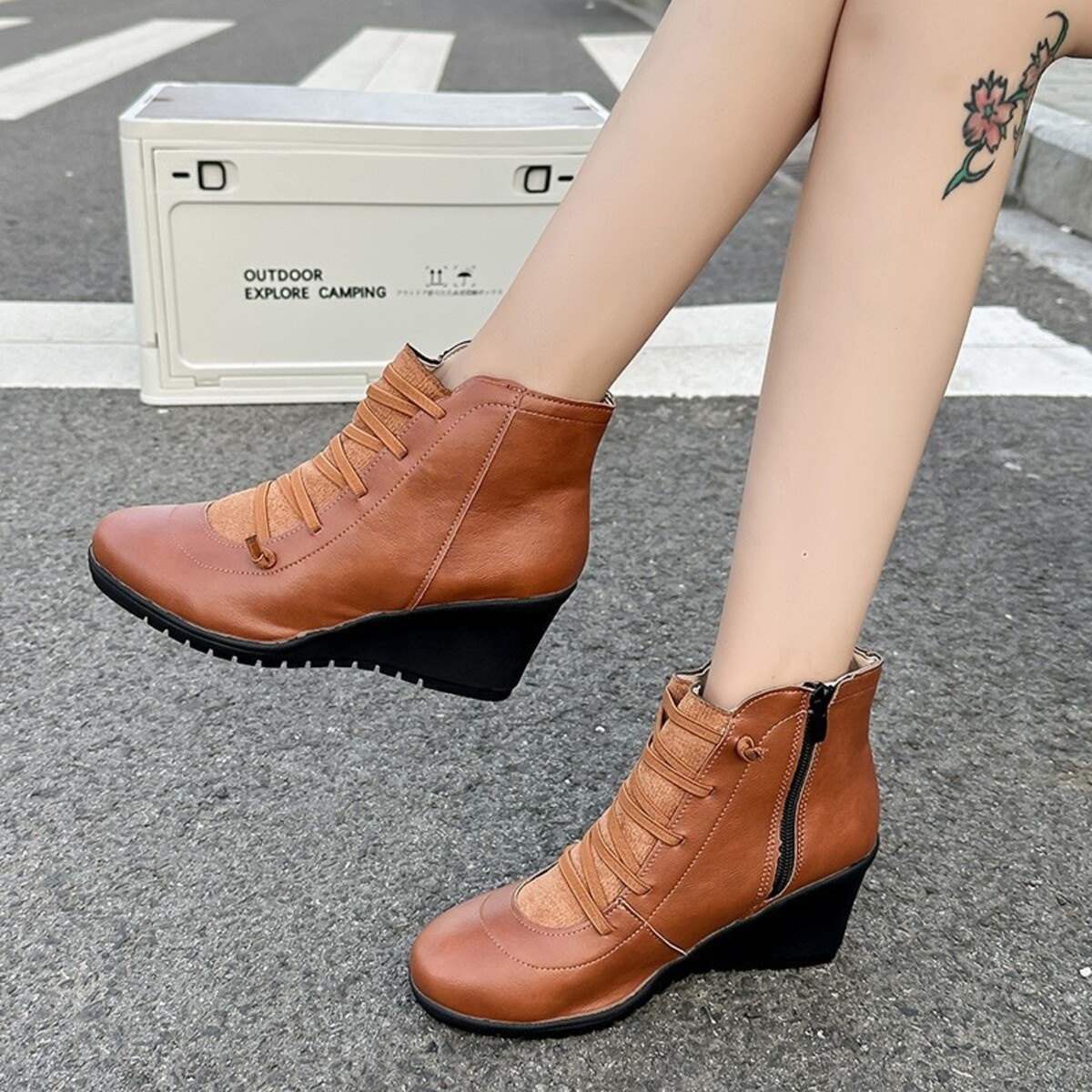 Lace Up Wedge Boots