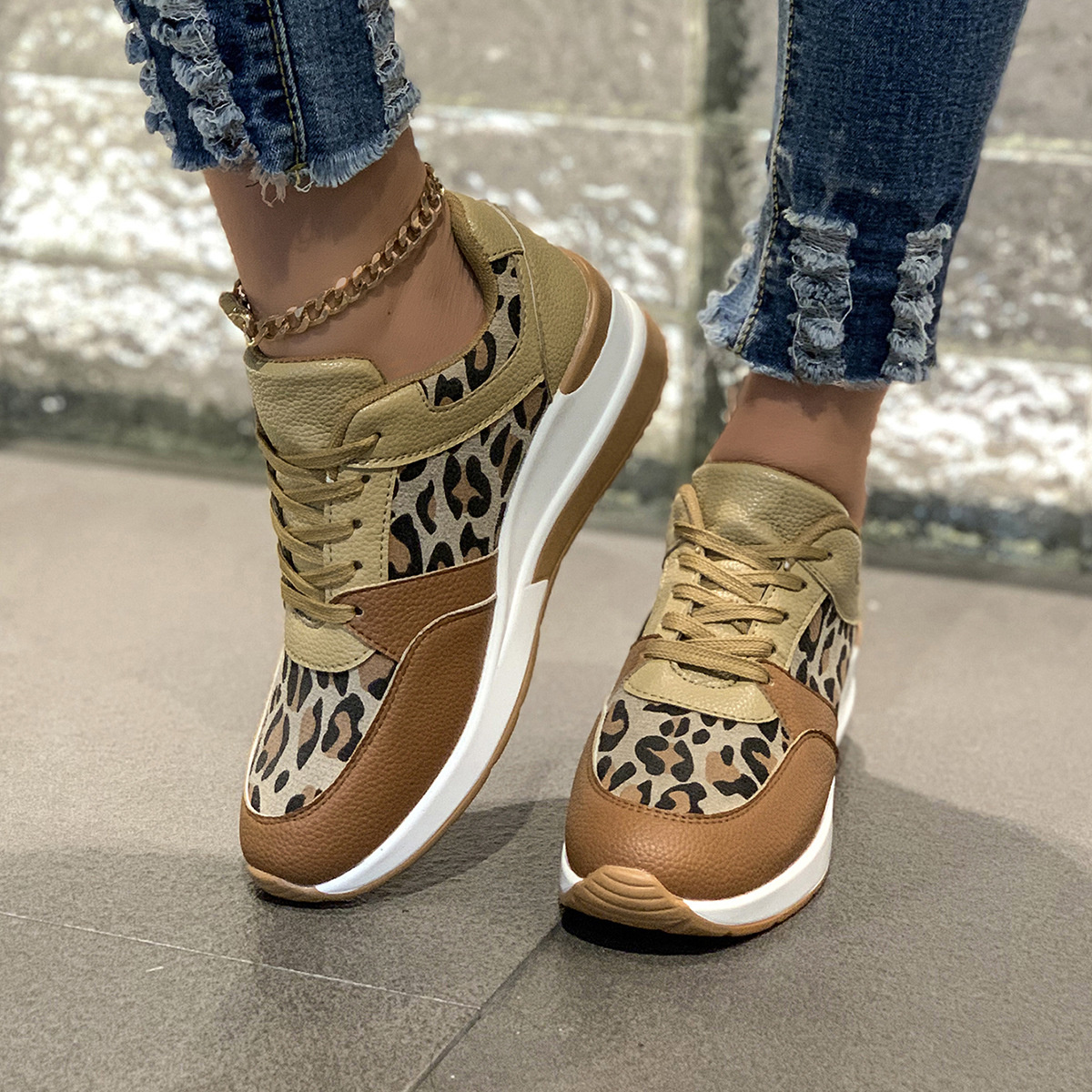 Leopard Lace Up Sneakers