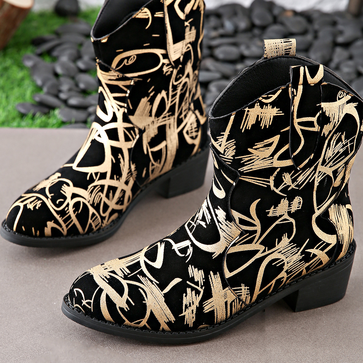 Round Toe Block Heels Boots