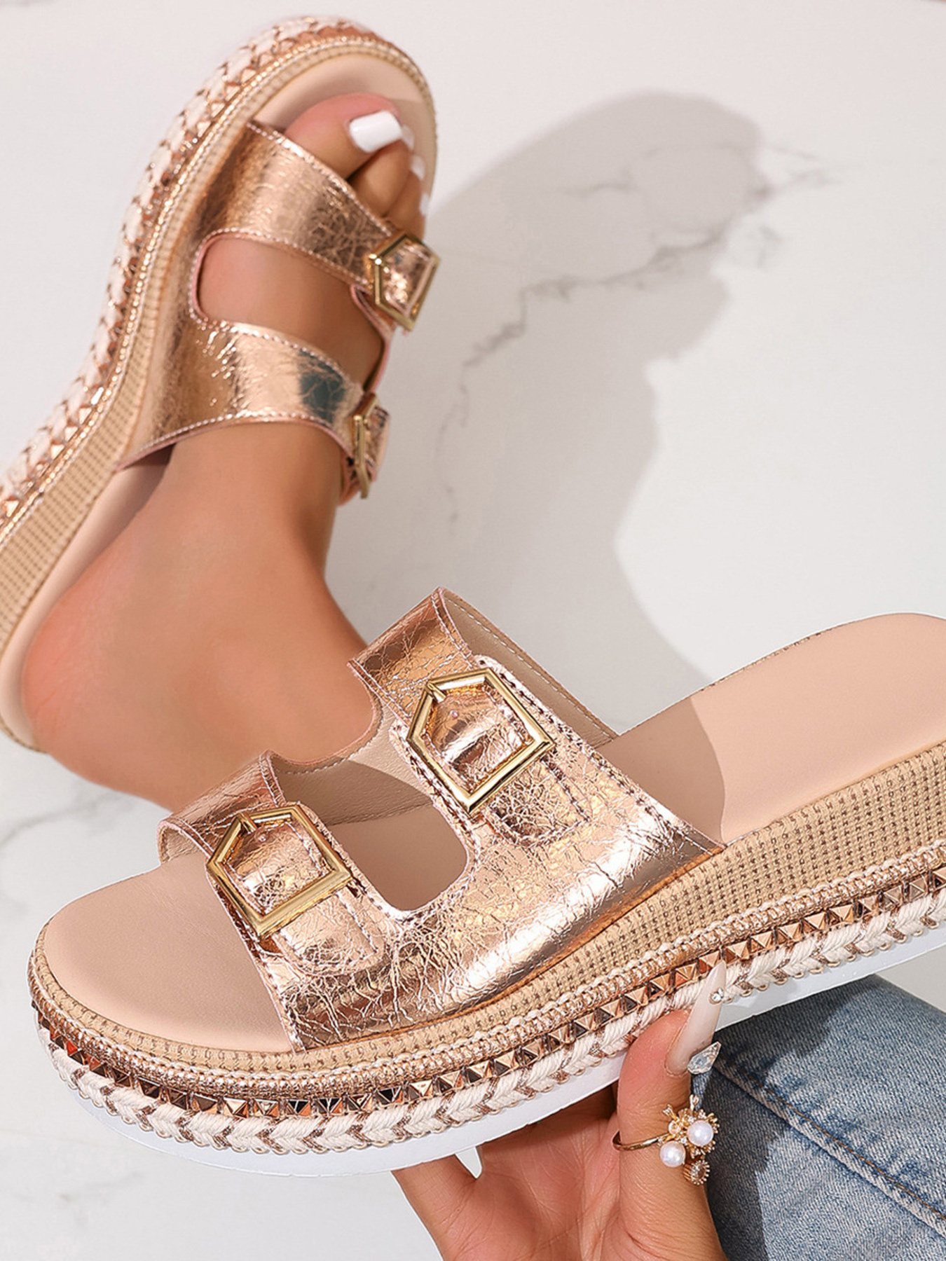 Platform Double Buckle Sandals