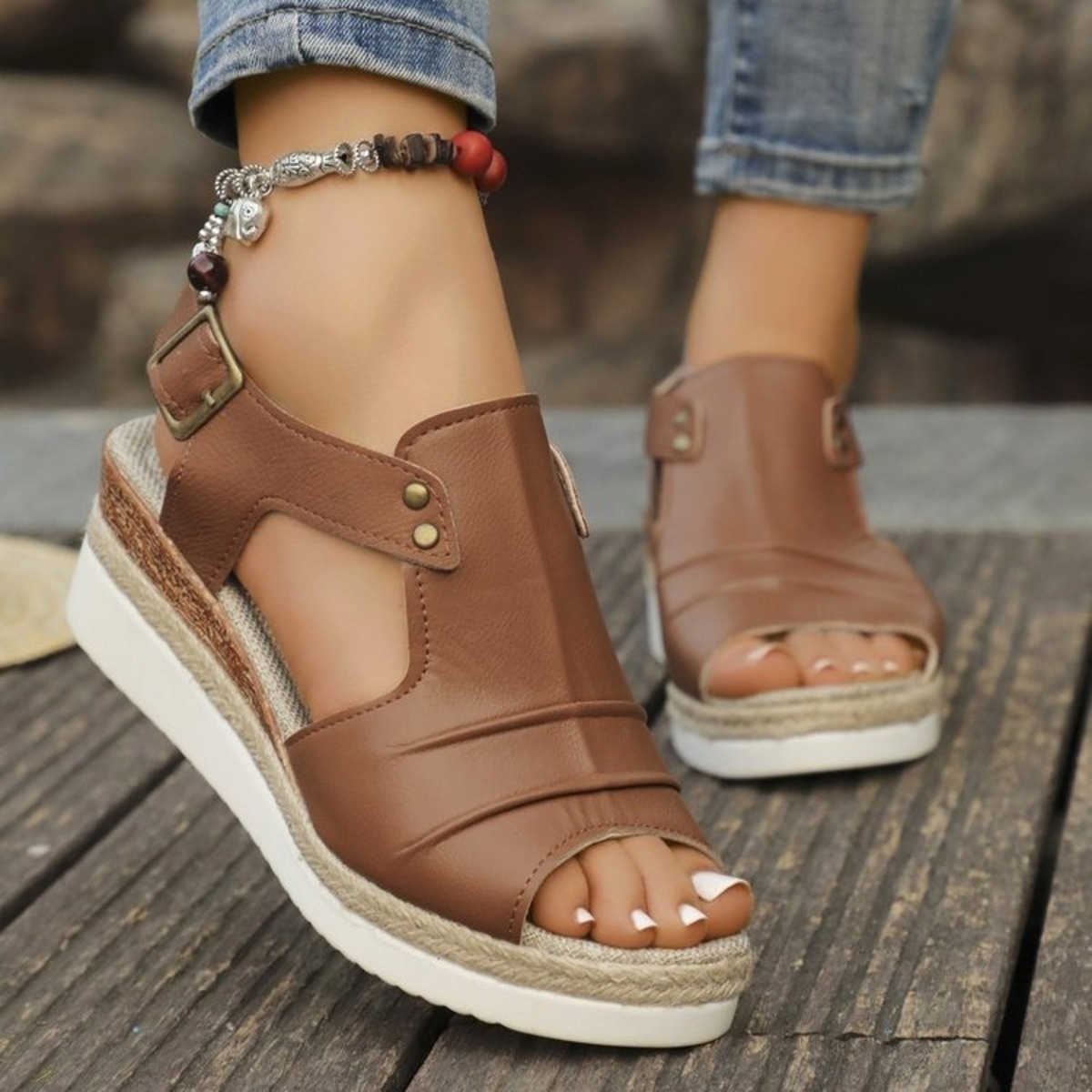 Peep Toe Wedge Sandals