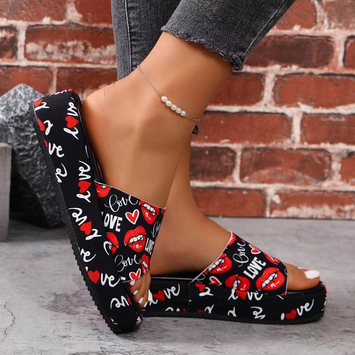 Butterfly Print Platform Sandals