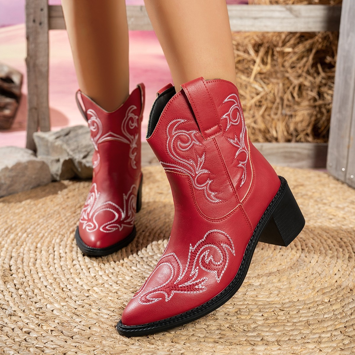 Point Toe Block Heels Boots