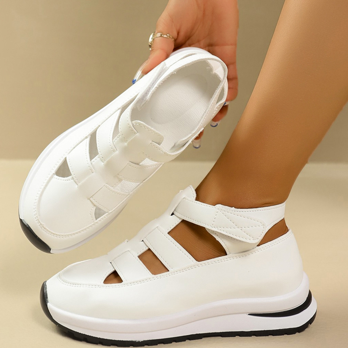 Cutout Round Toe Platform Sandals