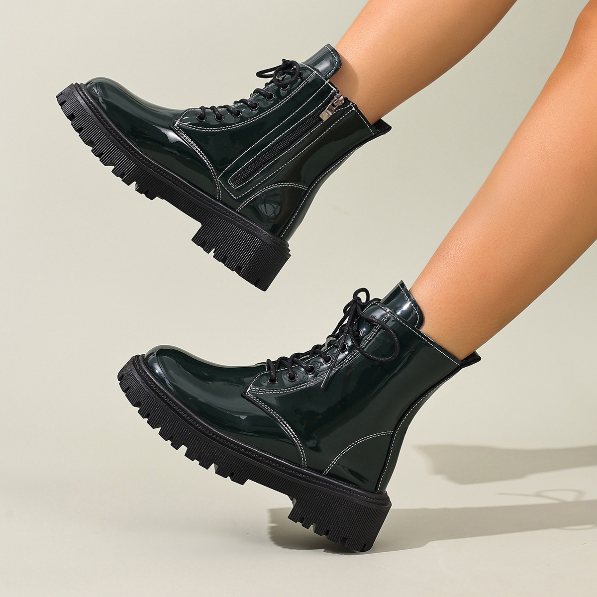 Lace Up Block Heels Boots