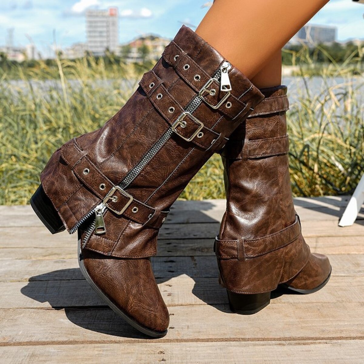 Point Toe Block Heels Boots