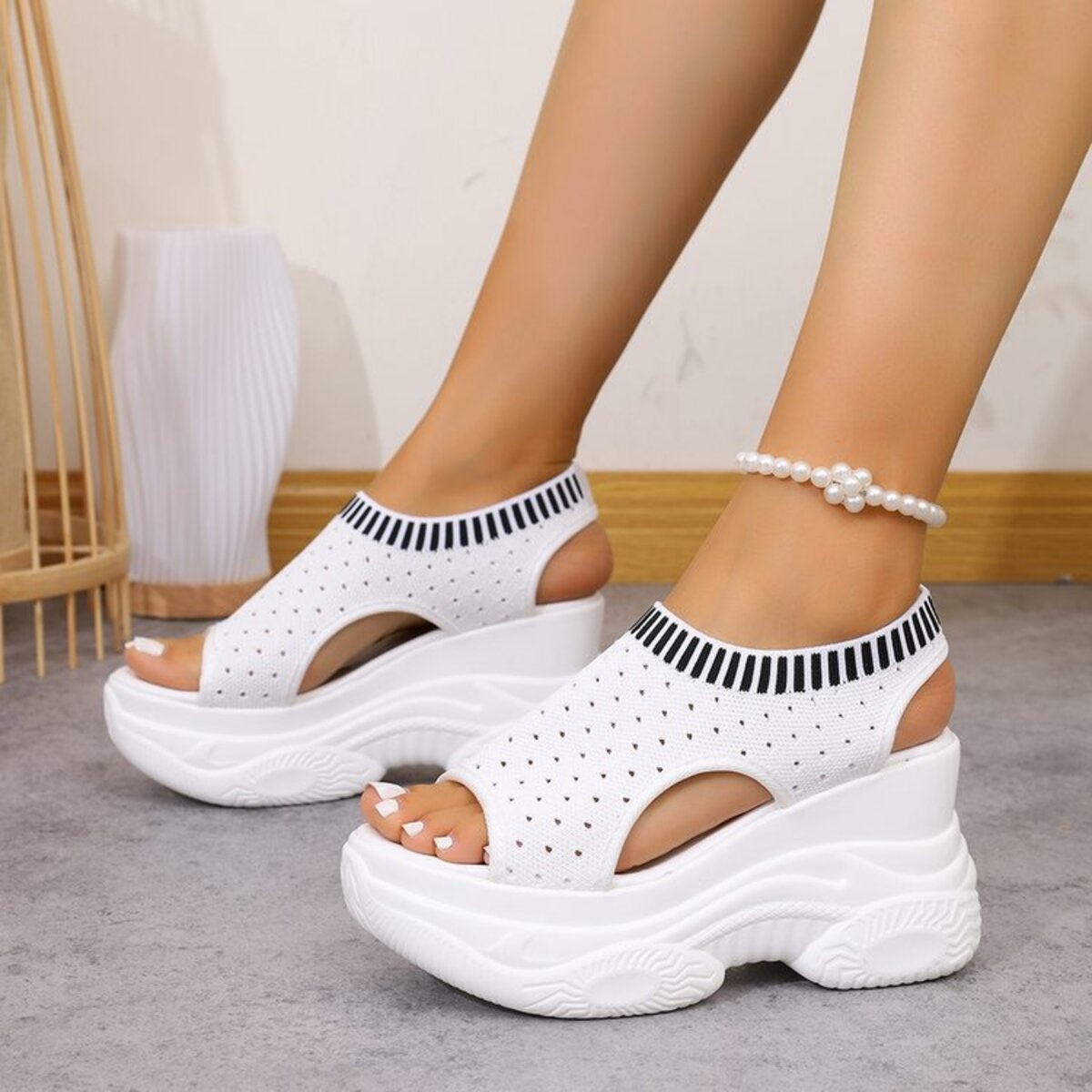 Mesh Platform Wedge Sandals