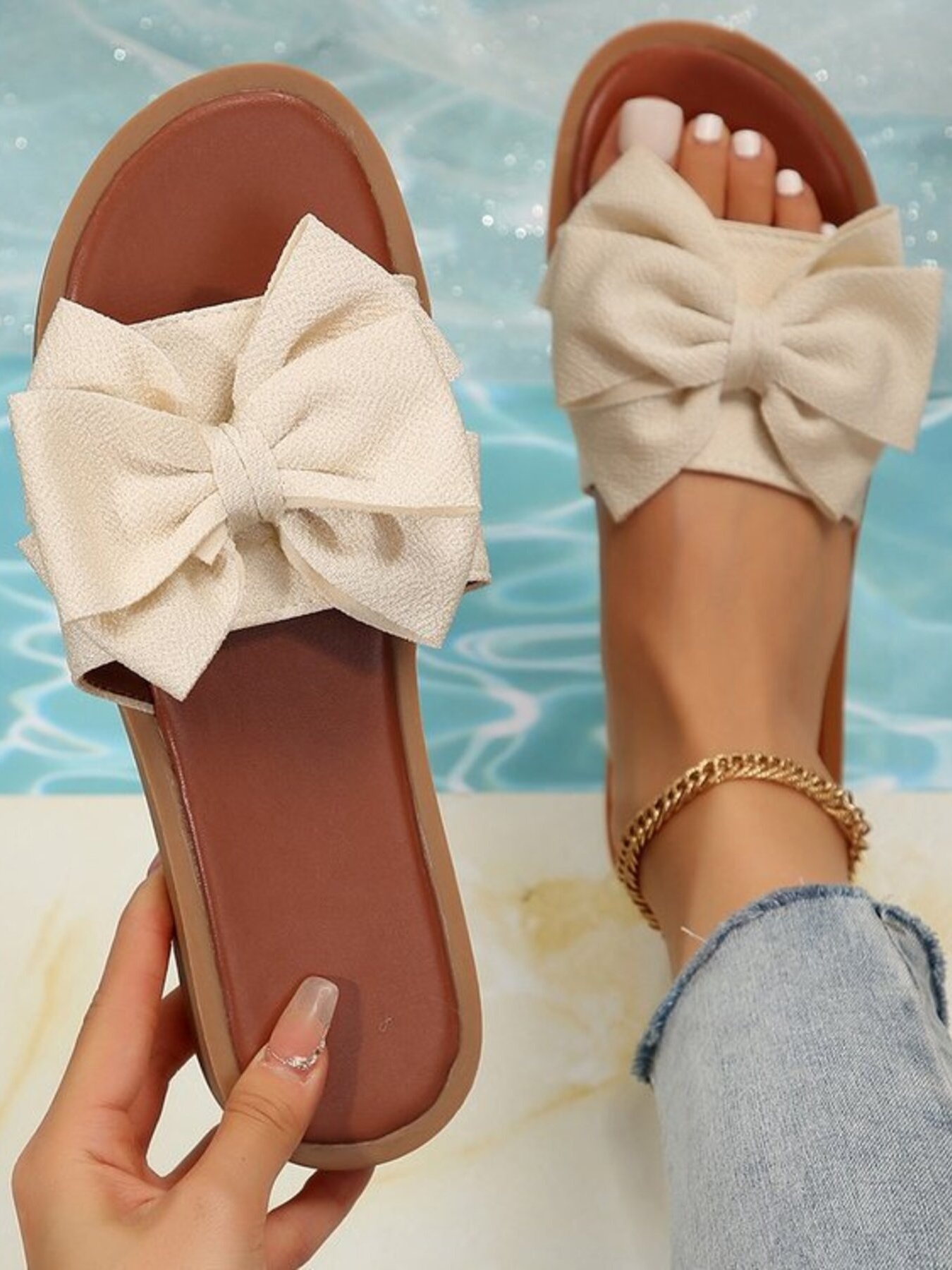 Bow-Tie Open Toe Flats Sandals