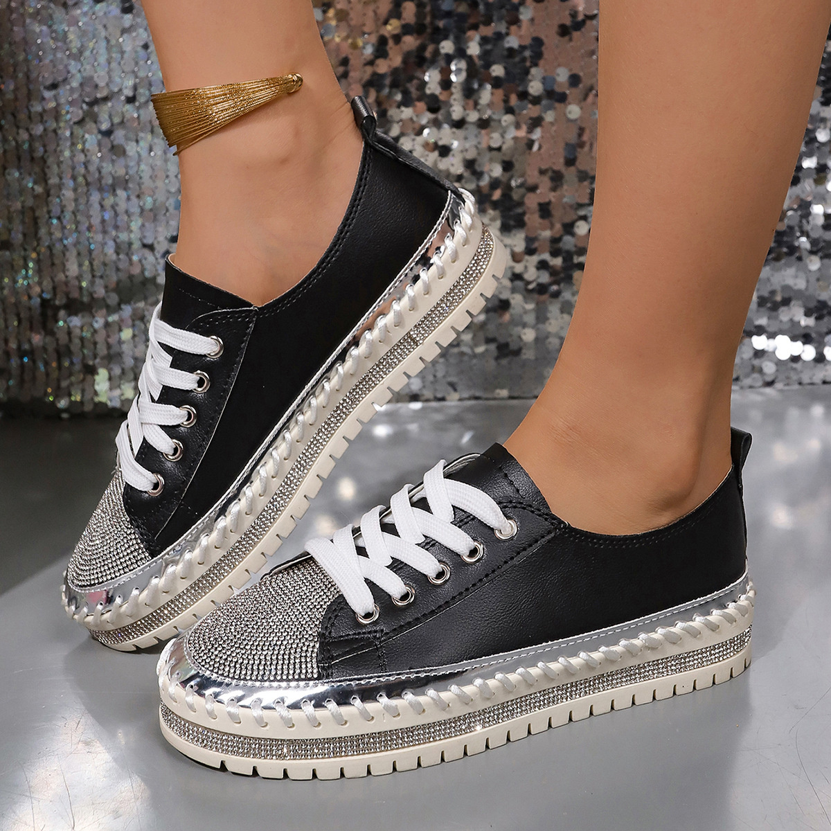 Rhinestone Round Toe Sneakers