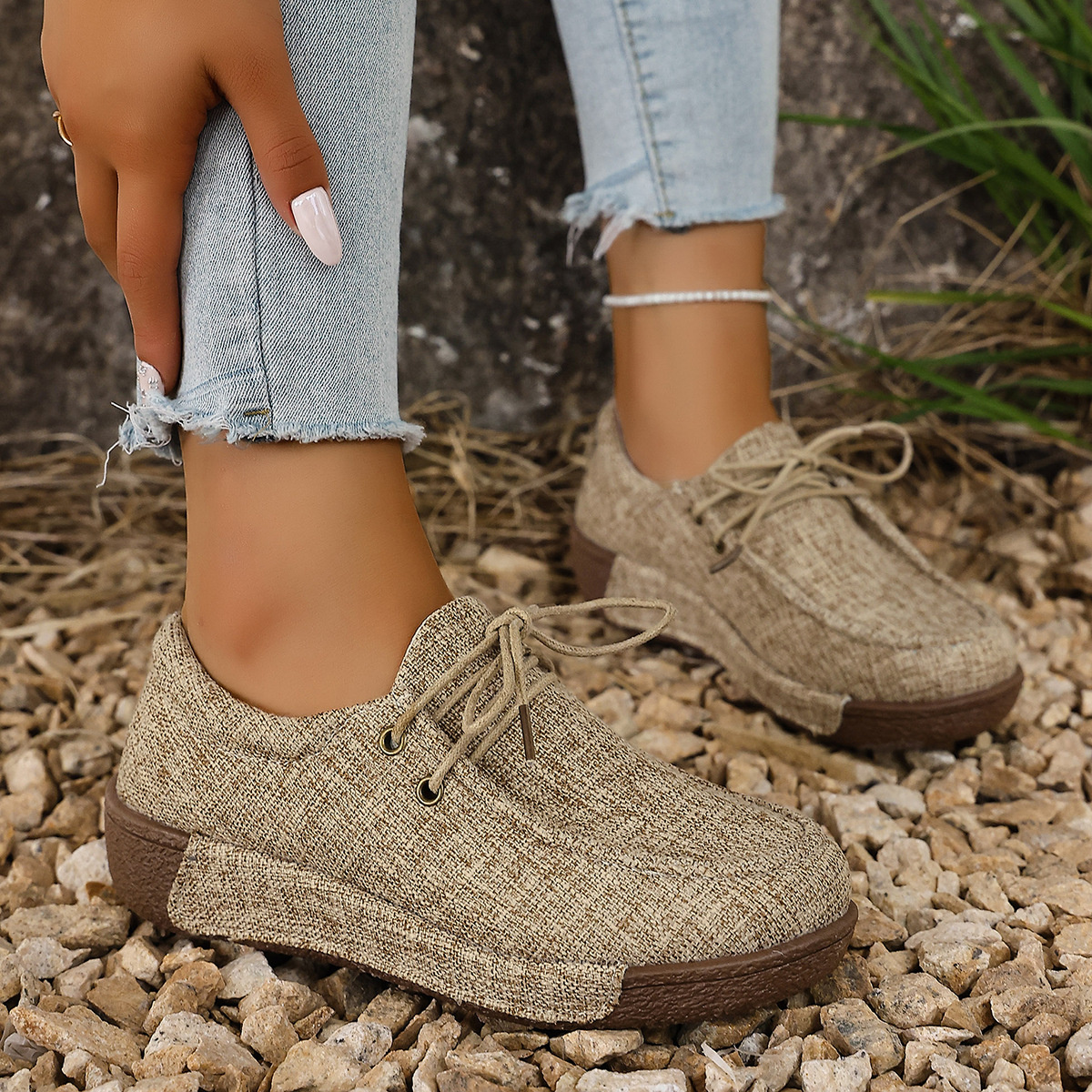 Round Toe Lace-Up Sneakers