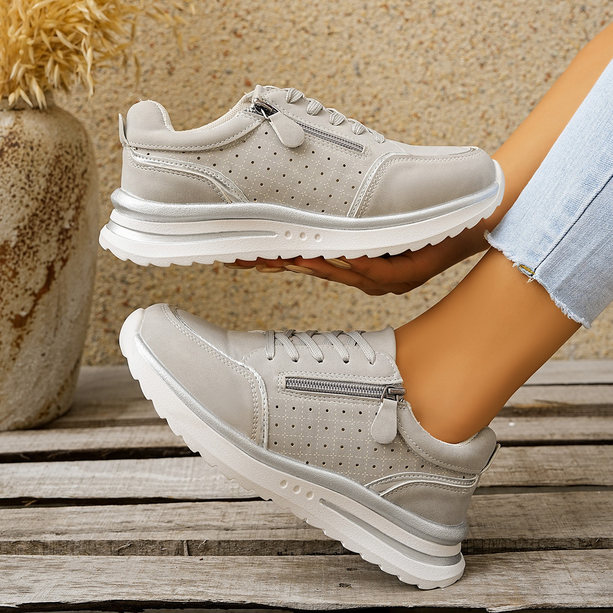 Round Toe Lace Up Sneakers