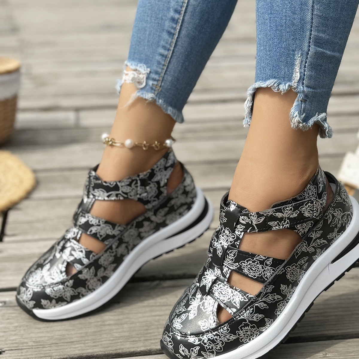 Cutout Velcro Sandals