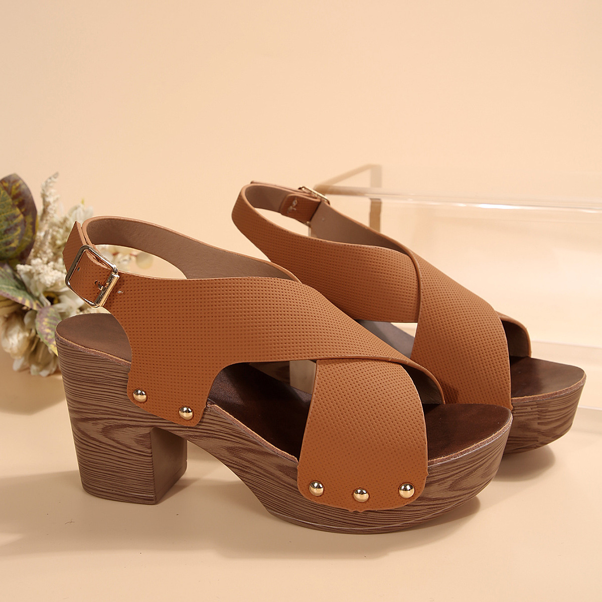 Crisscross Block Heels Sandals