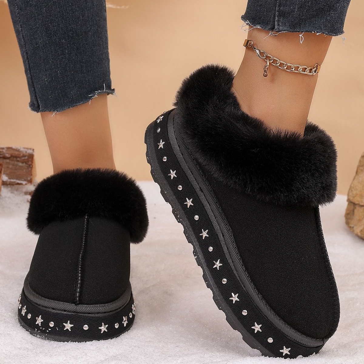 Faux Fur Lined Platform Ankle Boots