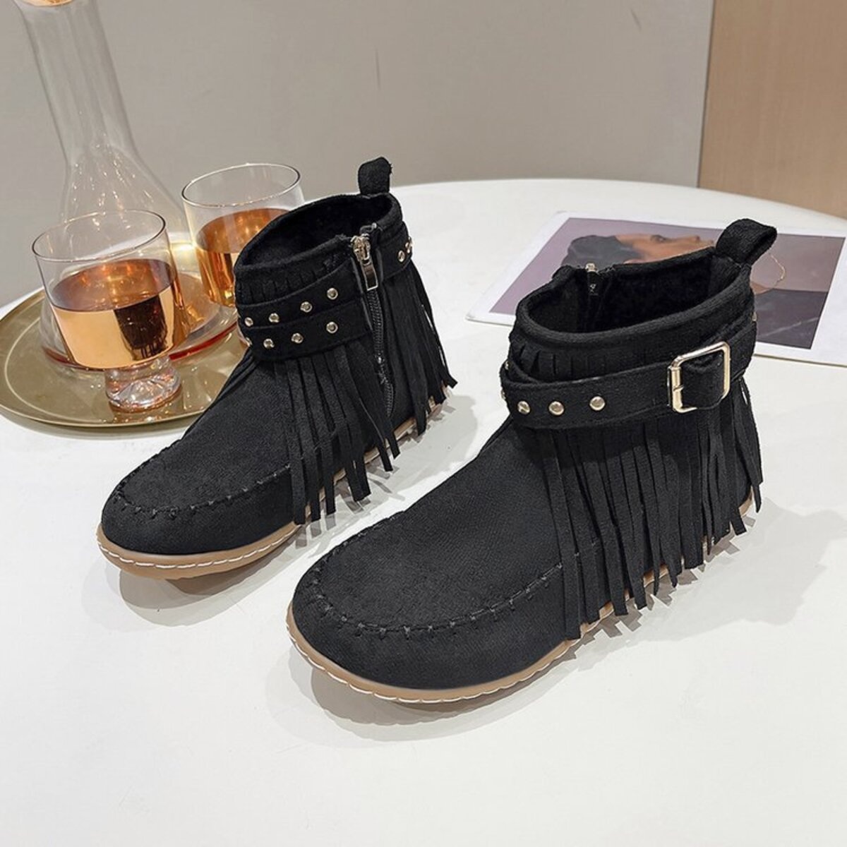 Fringe Round Toe Boots