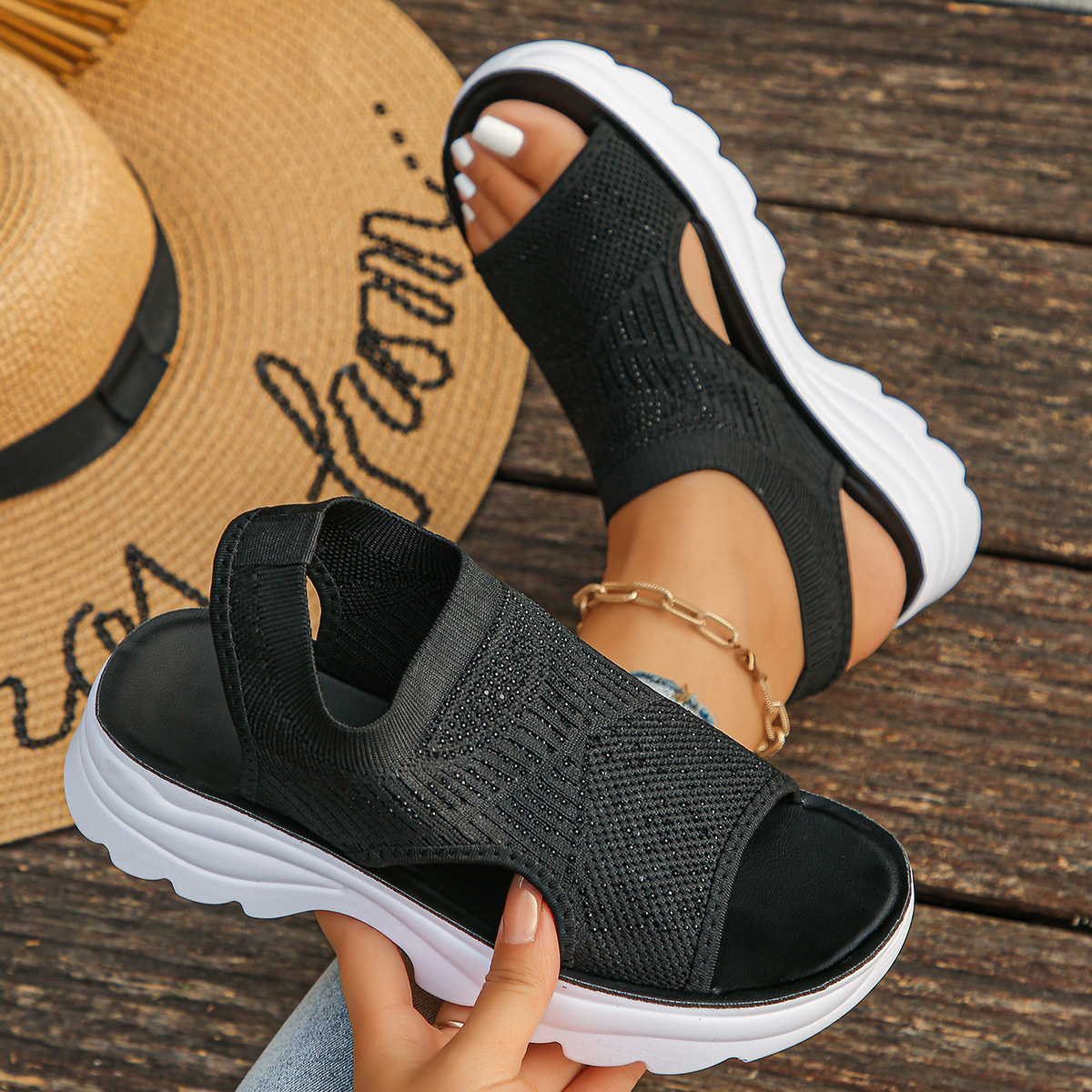 Mesh Open Toe Platform Sandals