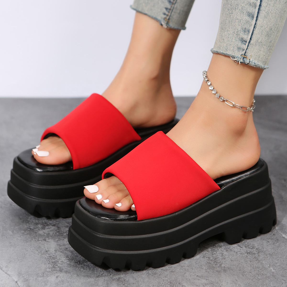 Open Toe Platform Slide Sandals