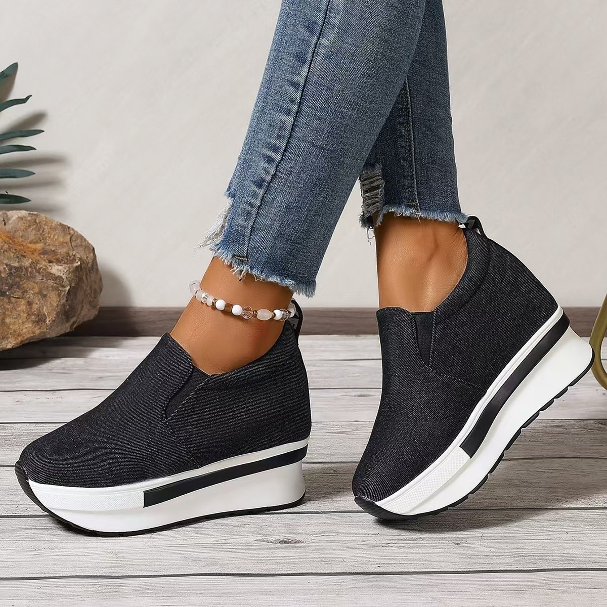 Round Toe Platform Slip-Ons