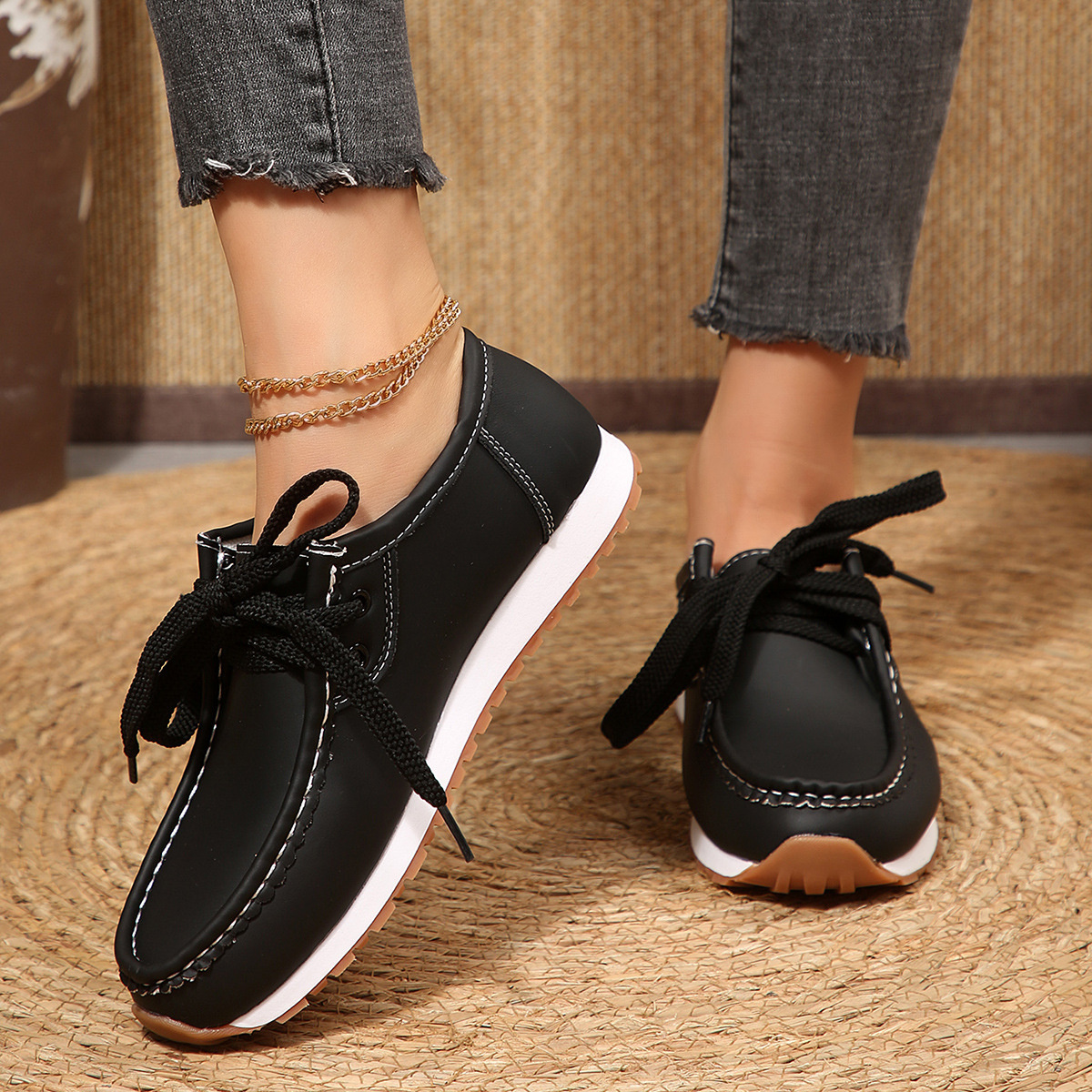 Round Toe Lace Up Sneakers