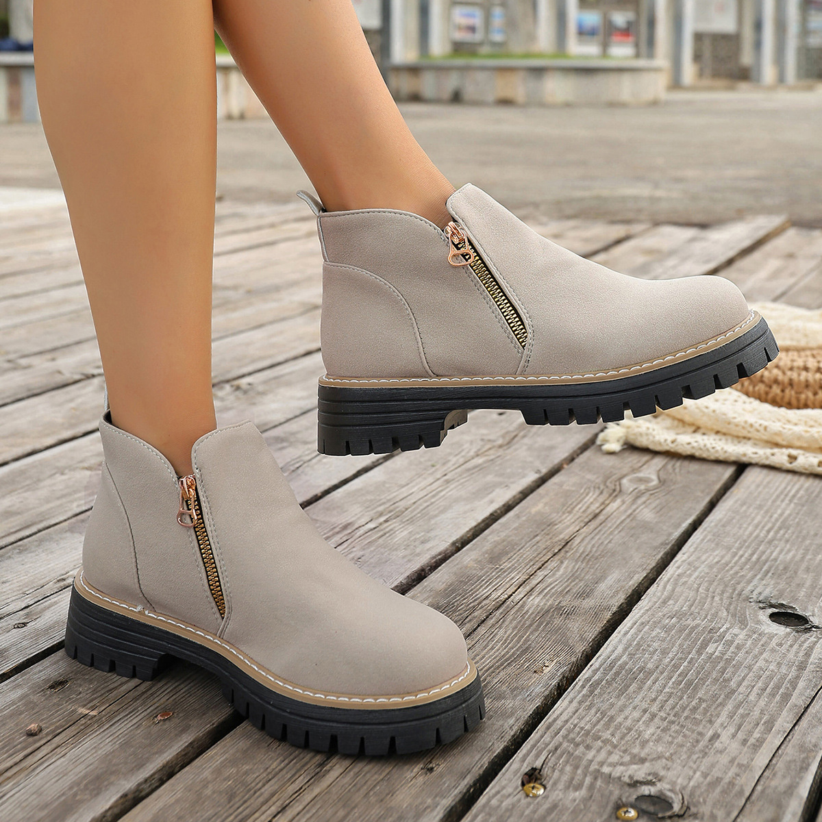 Side Zipper Ankle Boots