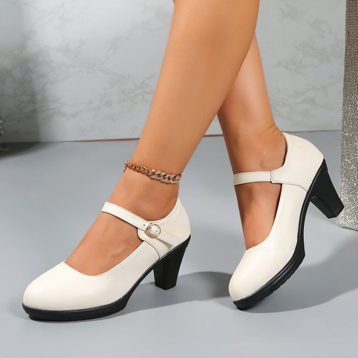 Buckle Block Heels Pumps