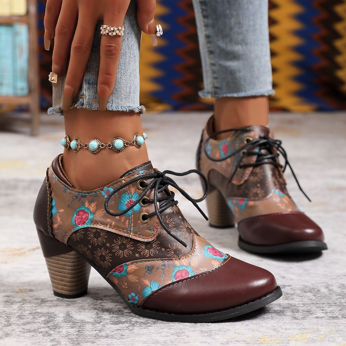 Lace-Up Block Heel Ankle Boots
