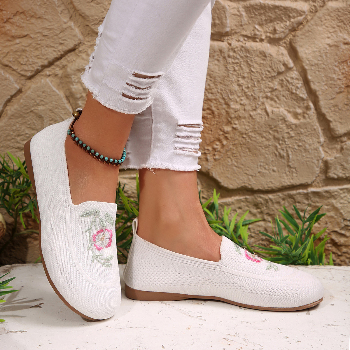 Embroidered Mesh Slip-Ons