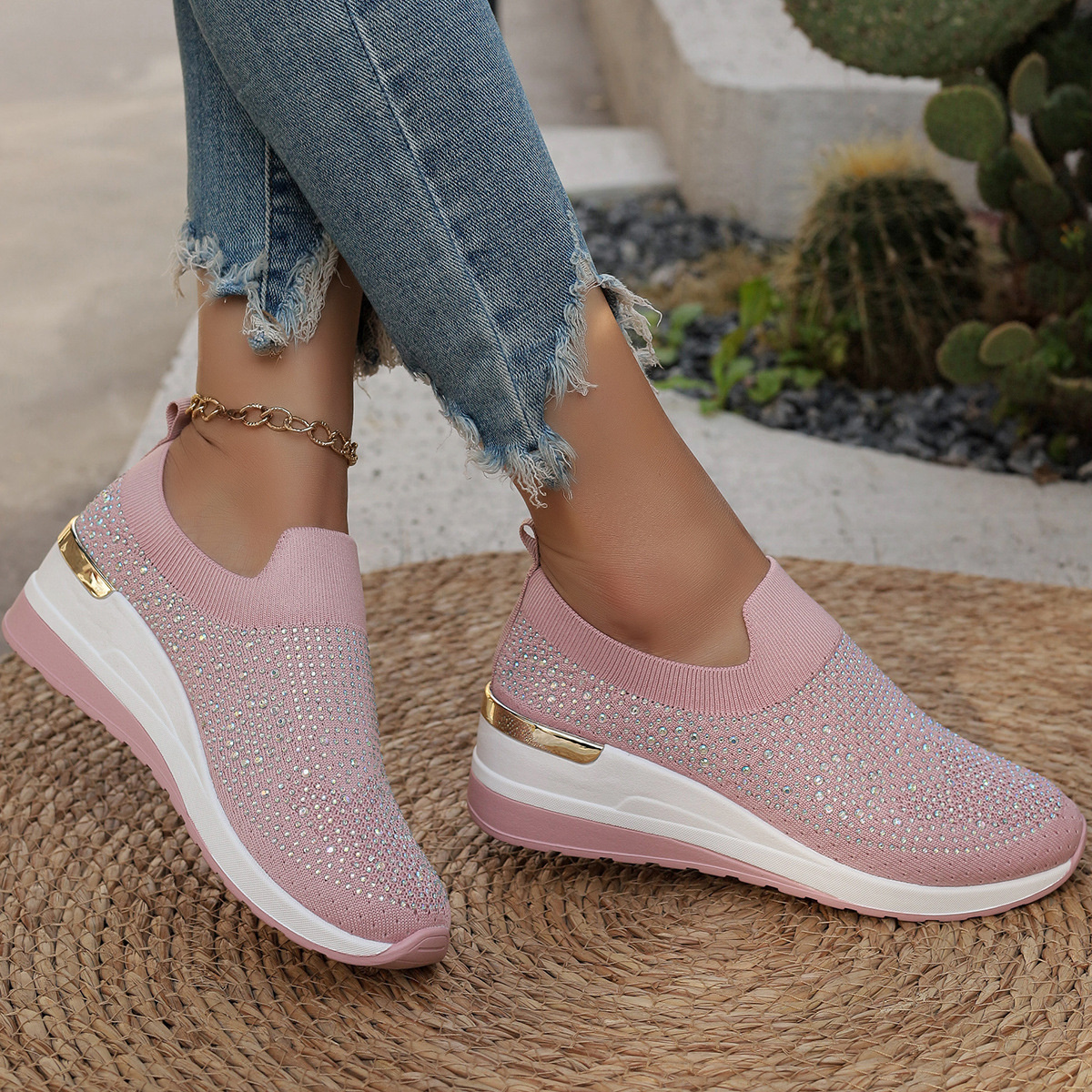 Rhinestone Round Toe Slip-Ons