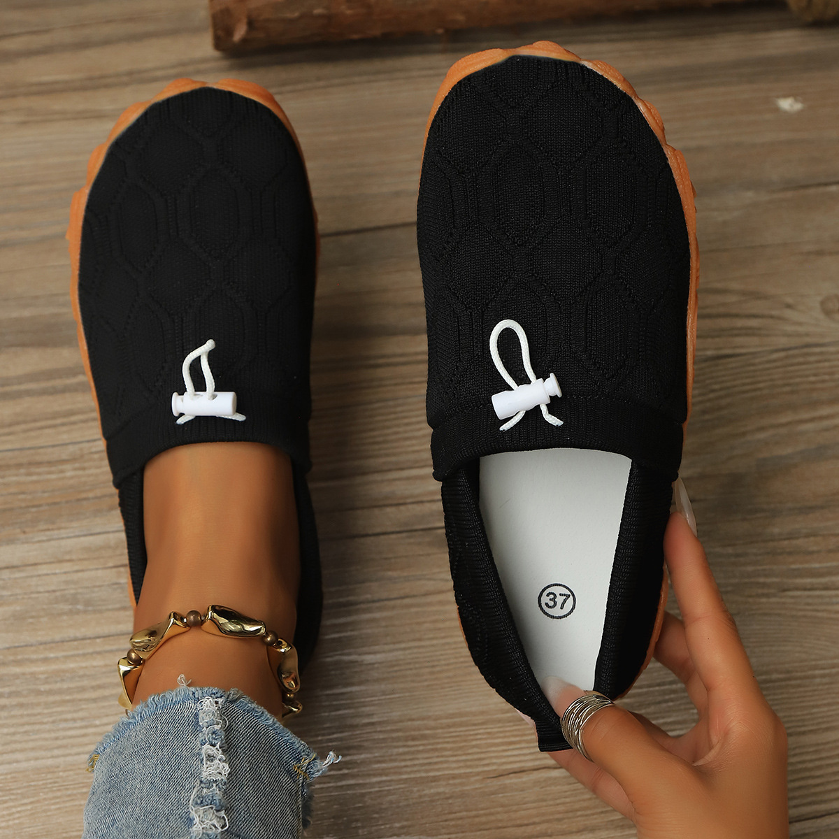 Round Toe Drawstring Slip-Ons