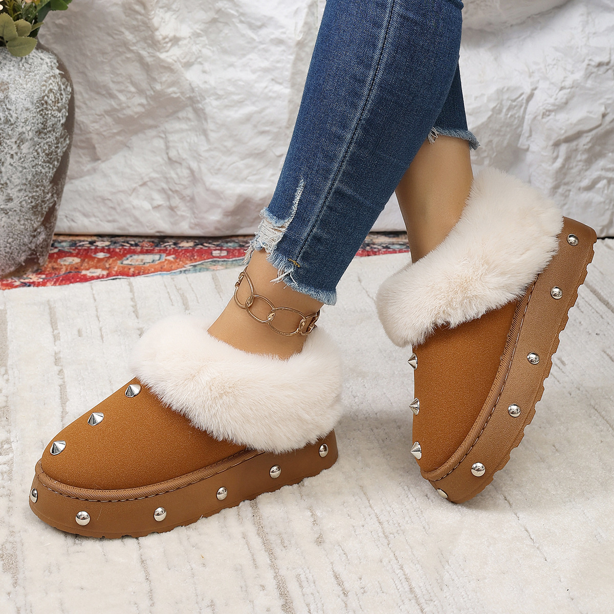 Studded Platform Faux Fur Lined Winter Boots