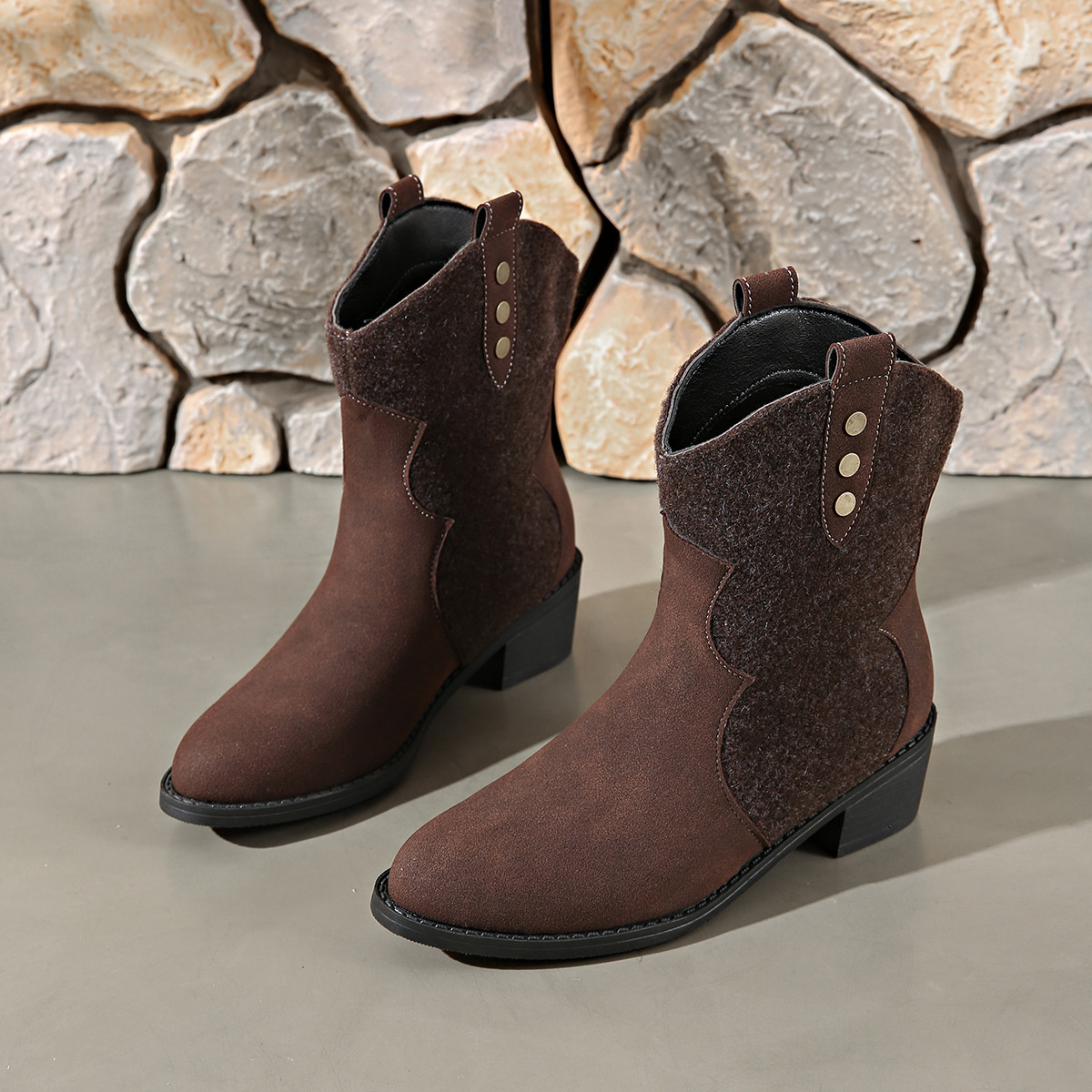 Round Toe Block Heels Boots