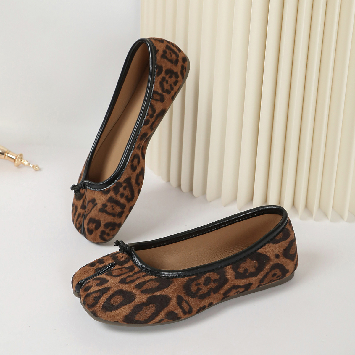 Split-Toe Leopard Print Slip-Ons