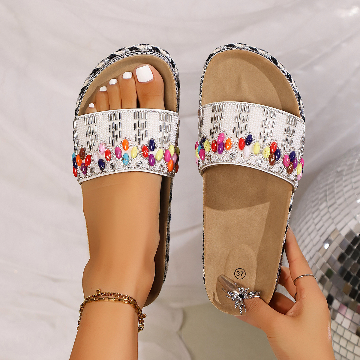 Beaded Open Toe Platform Sandals