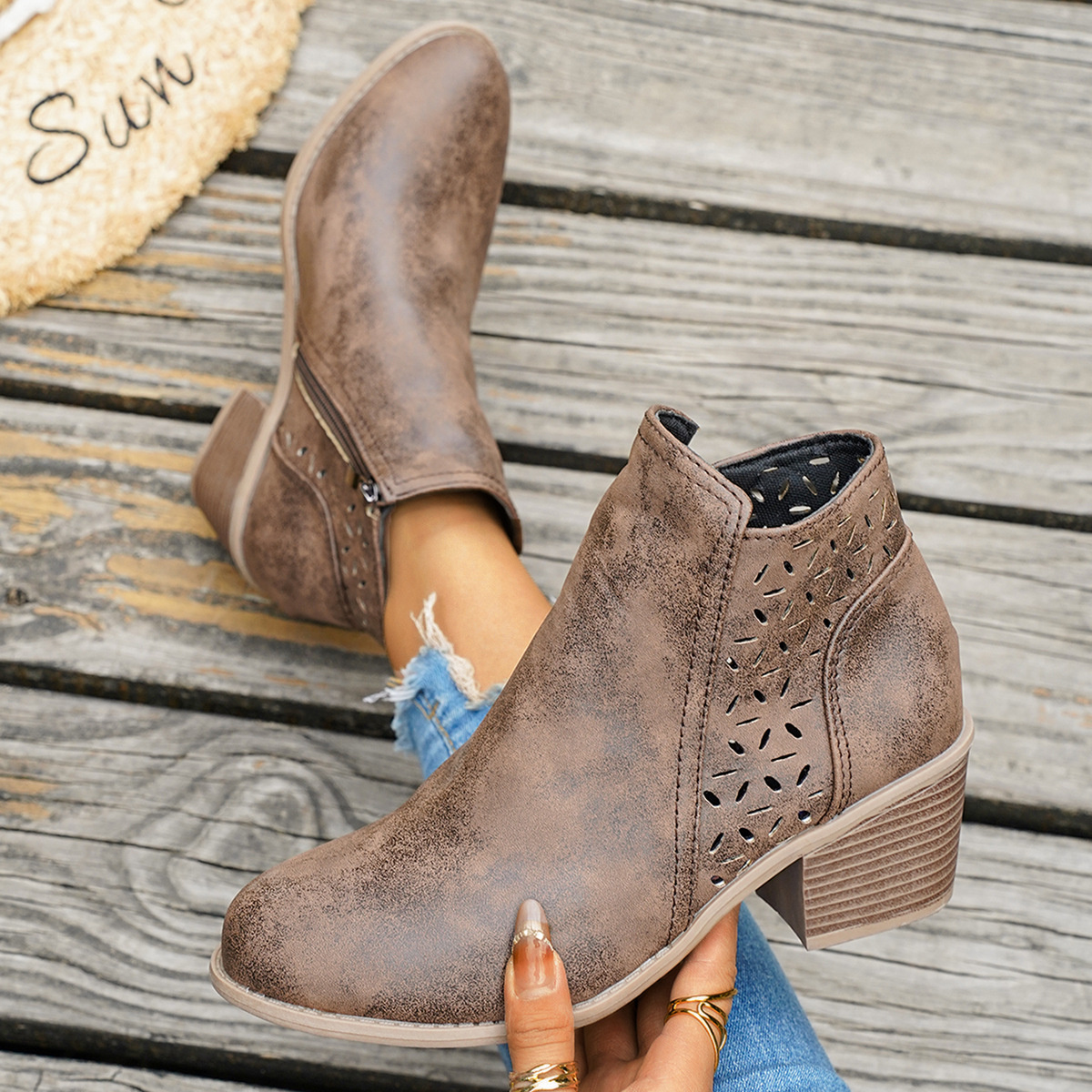 Round Toe Block Heels Boots