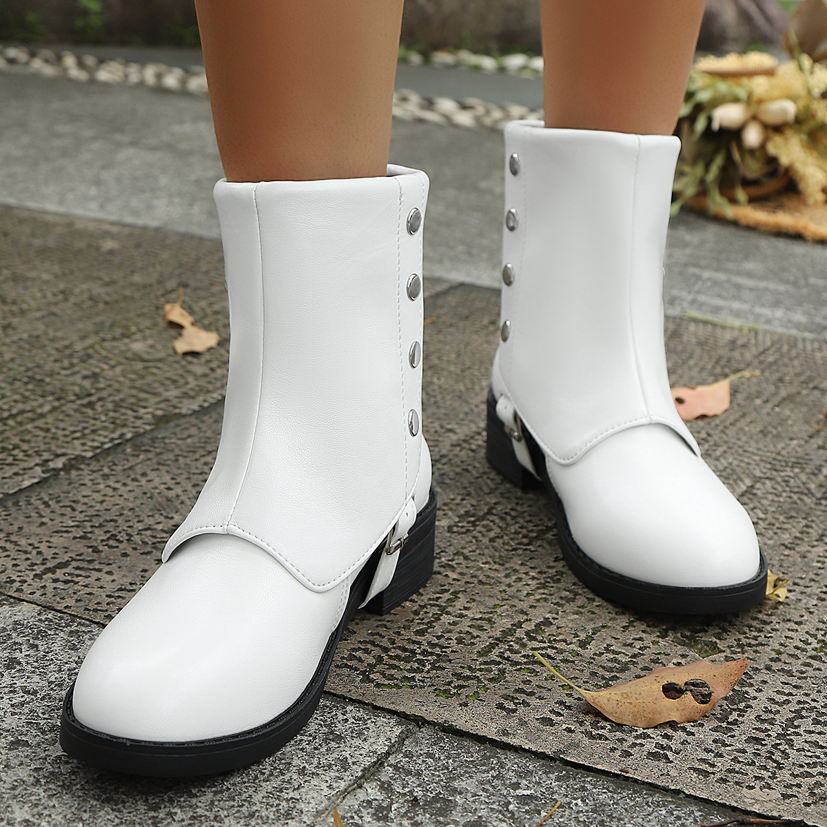 Round Toe Block Heels Boots