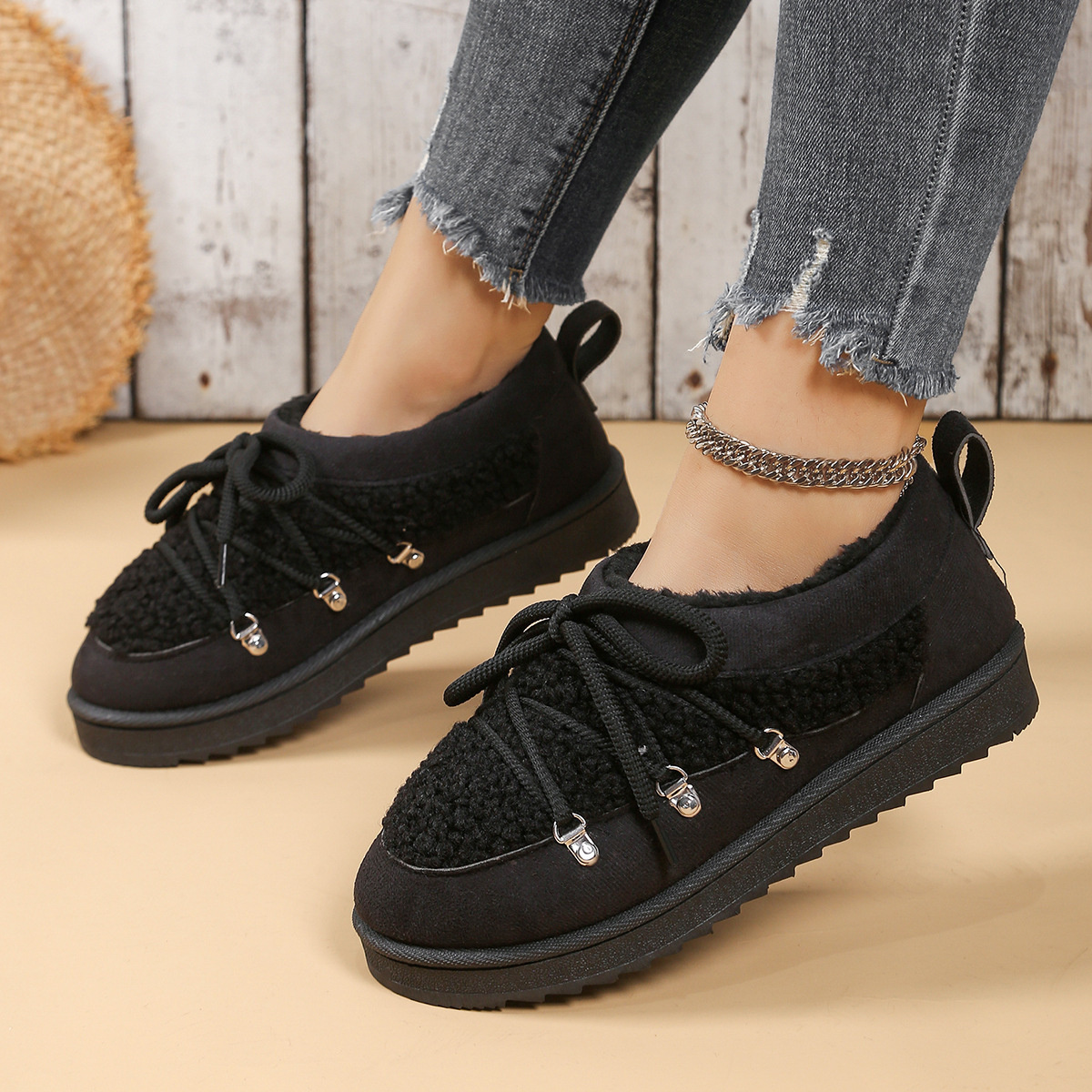 Lace Up Round Toe Platform Ankle Boots