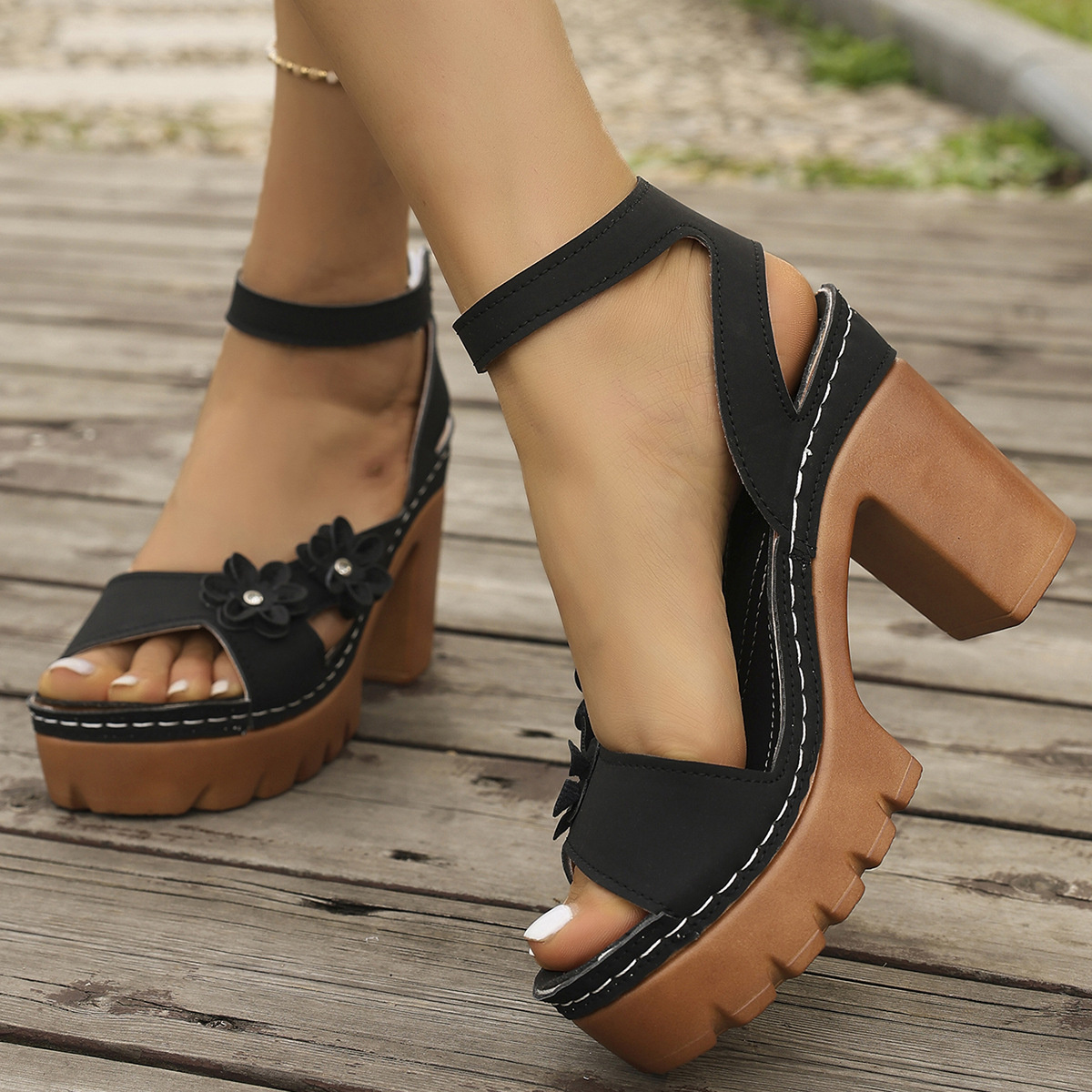 Open Toe Block Heels Sandals
