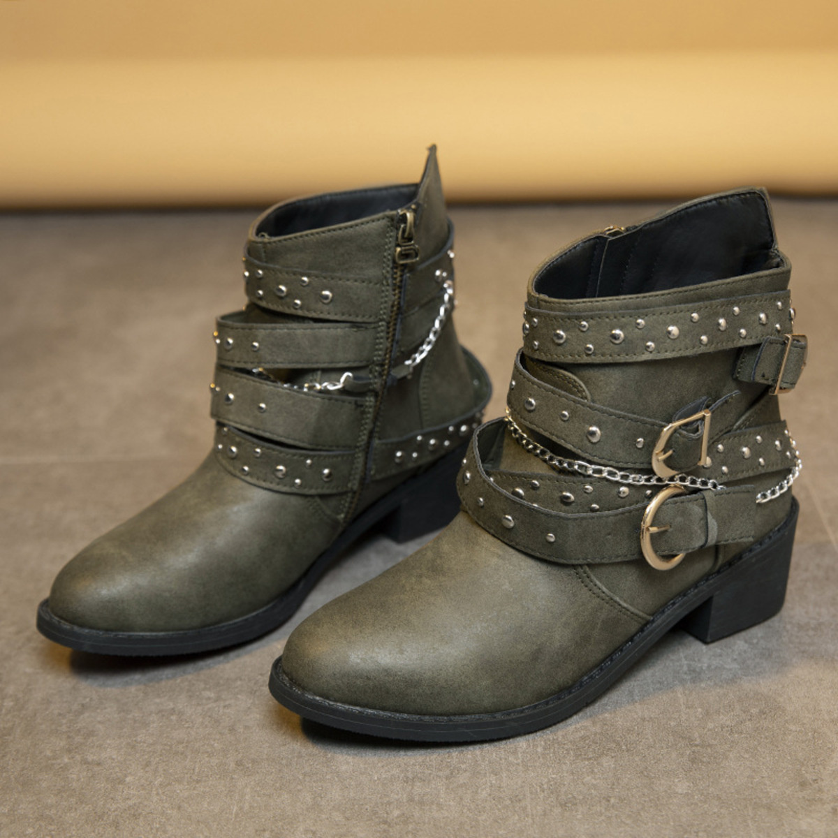 Round Toe Block Heels Boots