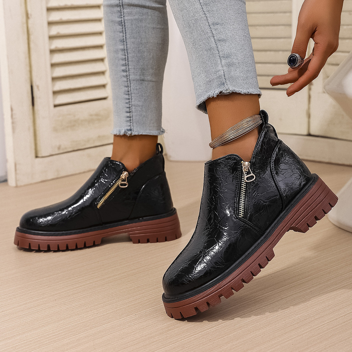 Round Toe Block Heels Boots