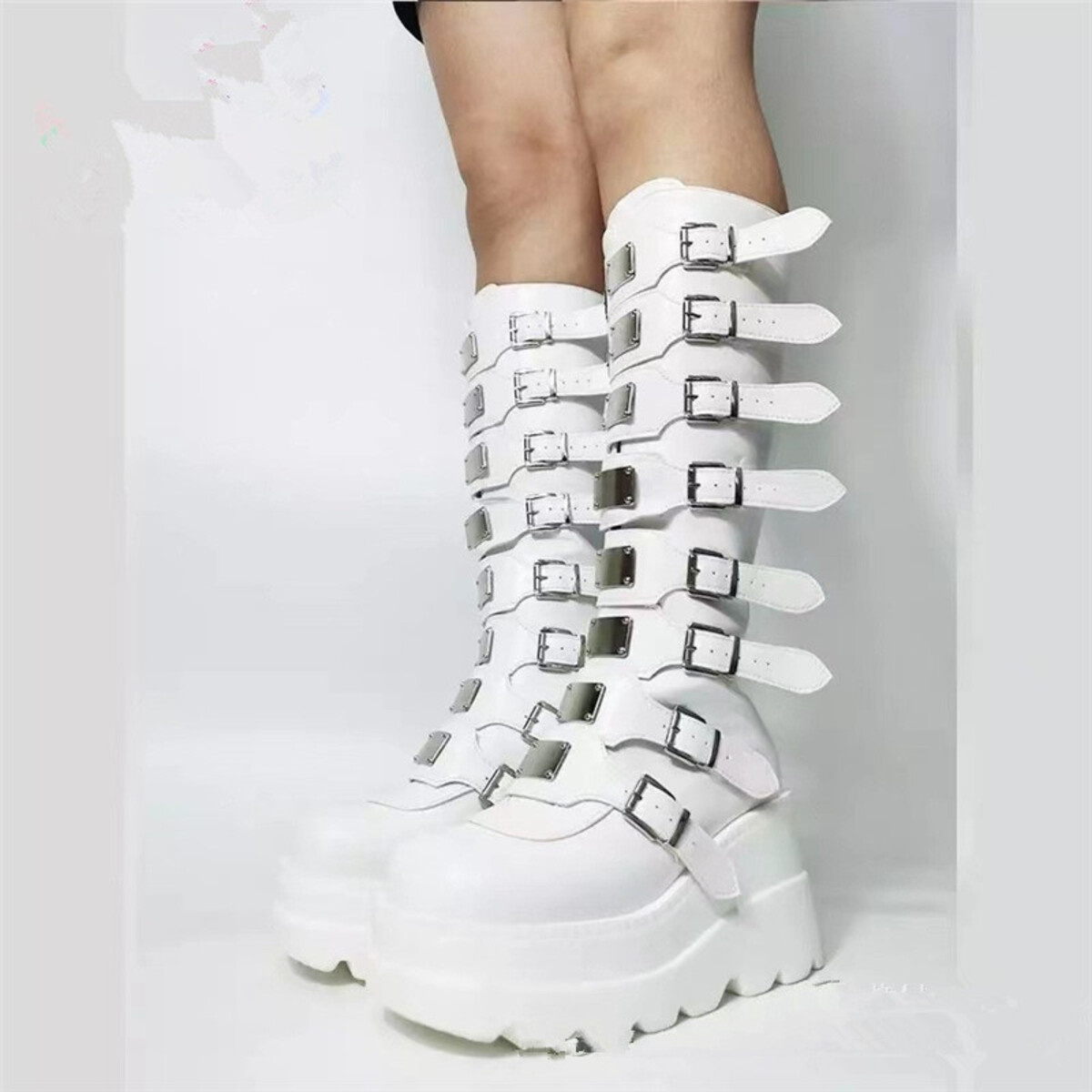Multi-Buckle Platform Knee-High Boots