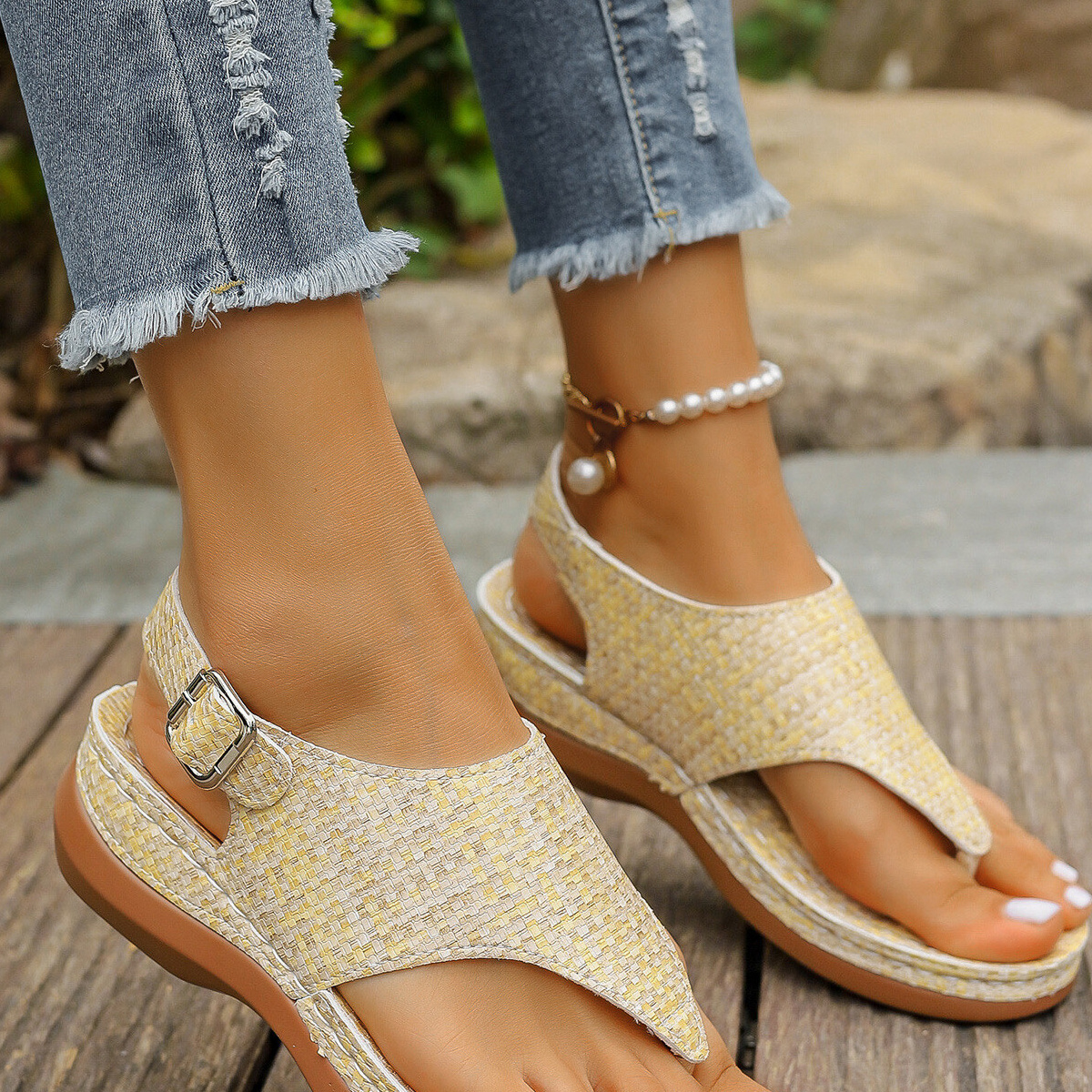 Toe Post Wedge Sandals
