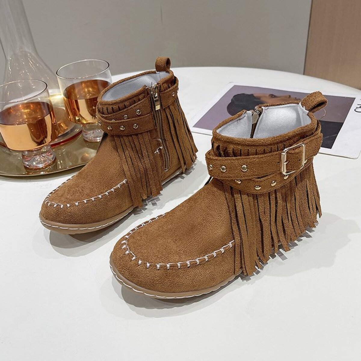 Fringe Round Toe Boots