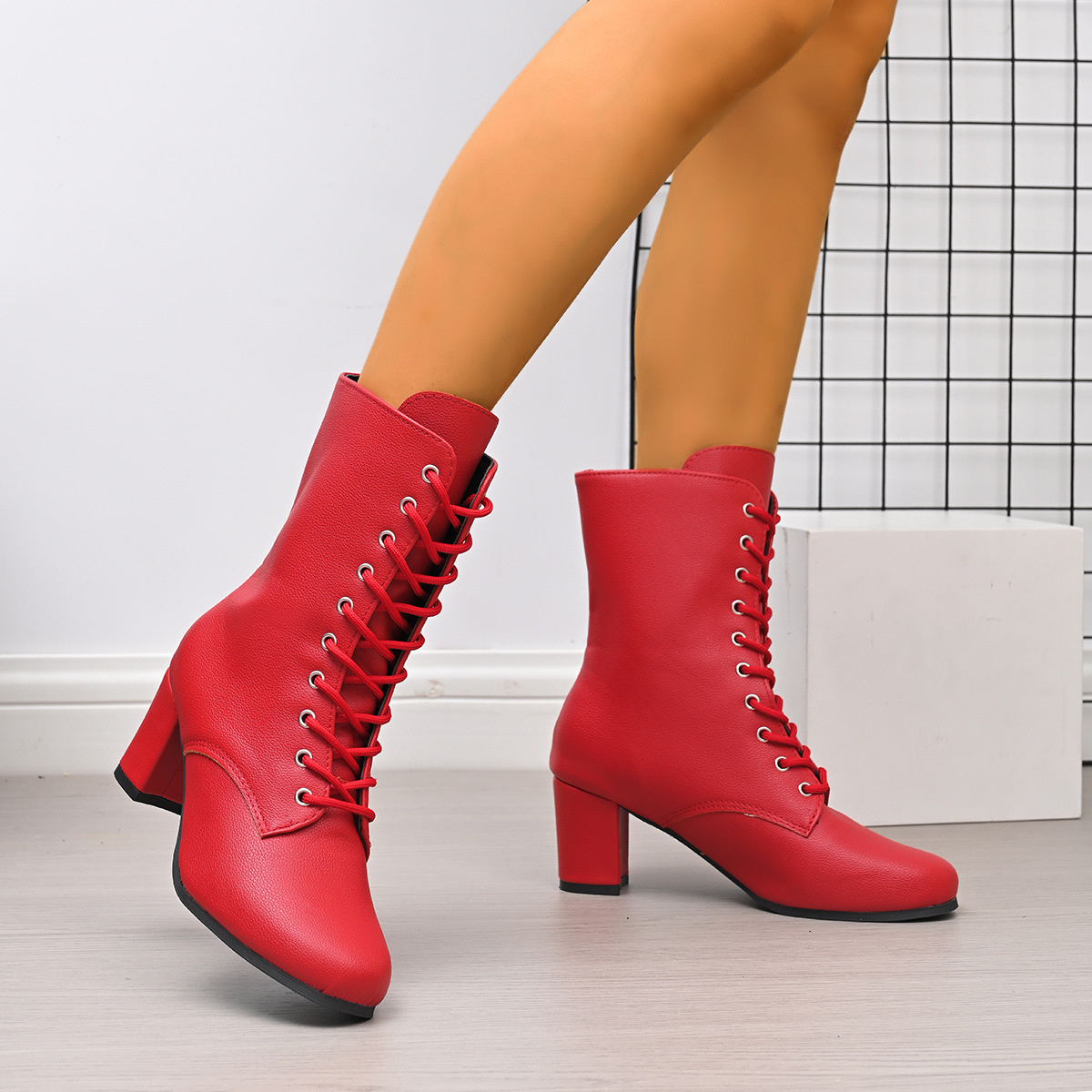 Round Toe Block Heels Boots