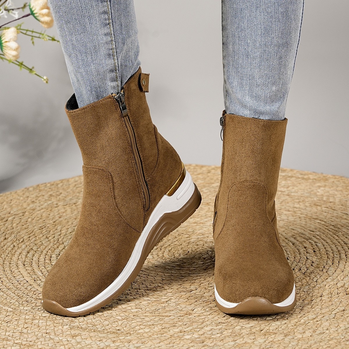 Suede Ankle Boots with Wedge Heel